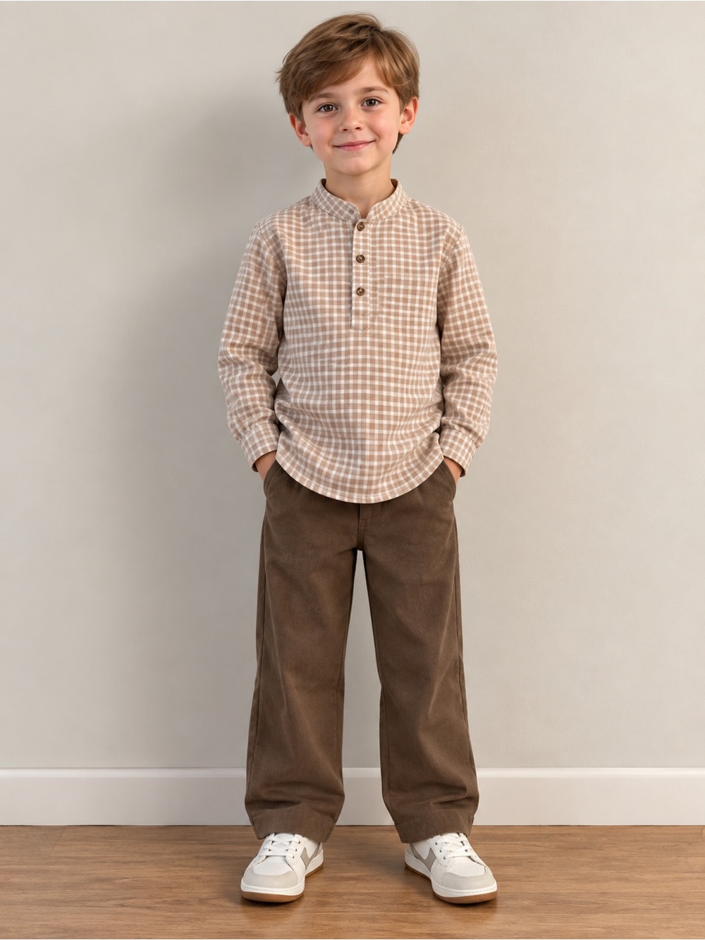 Edgehill Collection Tan Check Henley Top